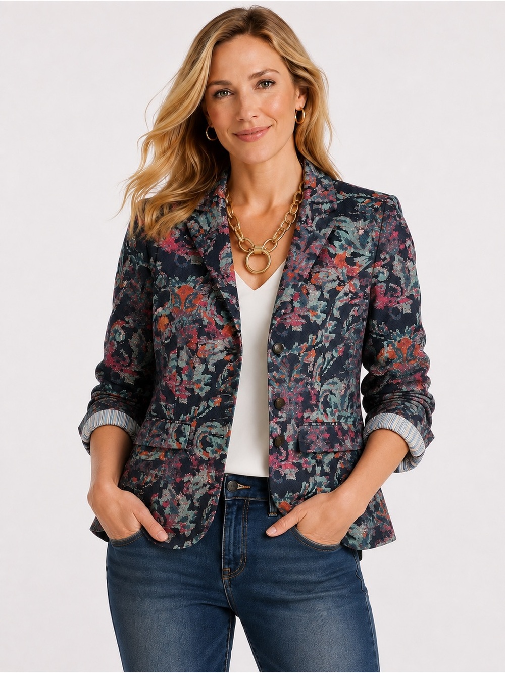 Sundance Floral Paisley Boho Blazer Cotton Colorful Large New - Picture 2 of 9